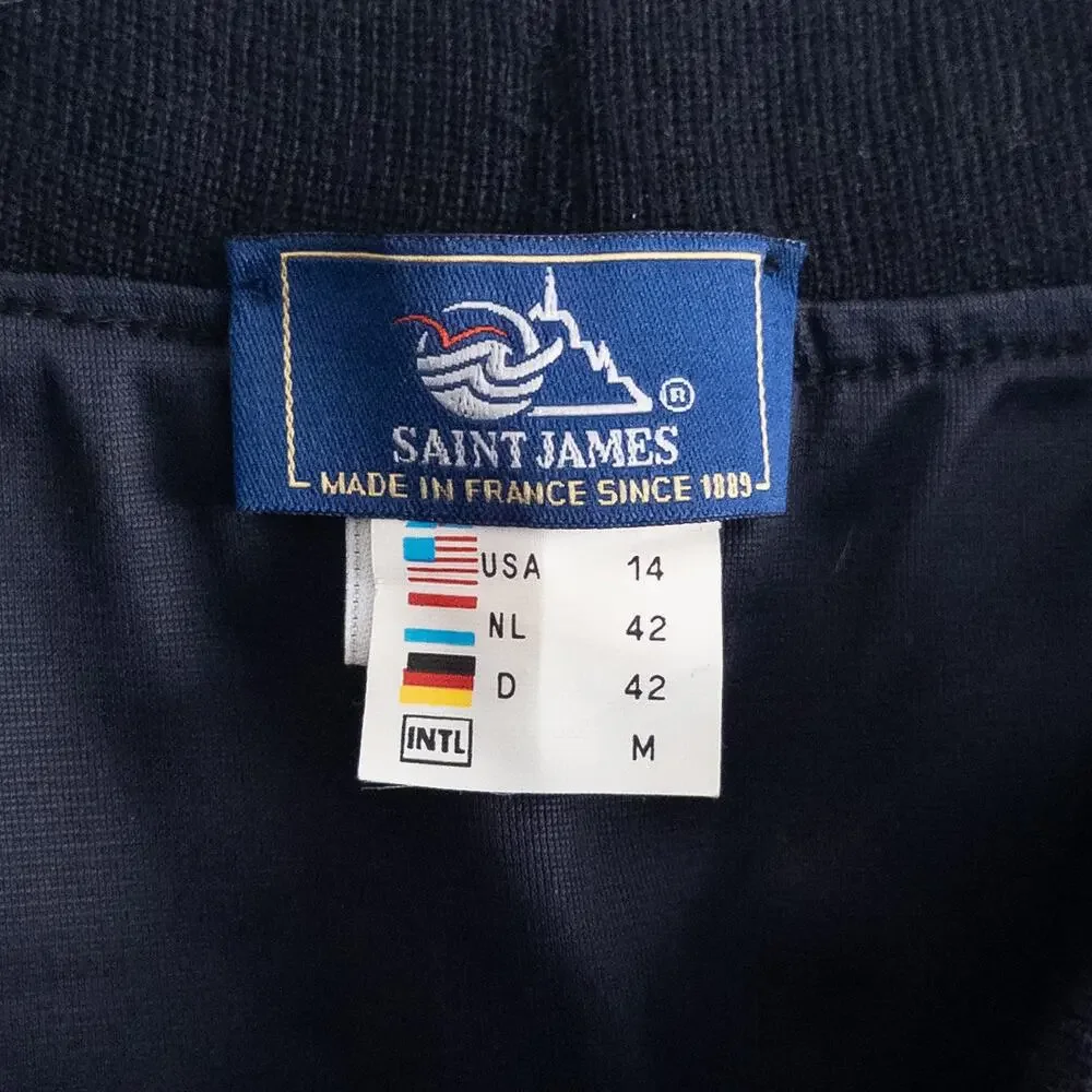 Saint James Black Knit Pure New Wool Pencil Skirt Size 14 Made In France Vintage
